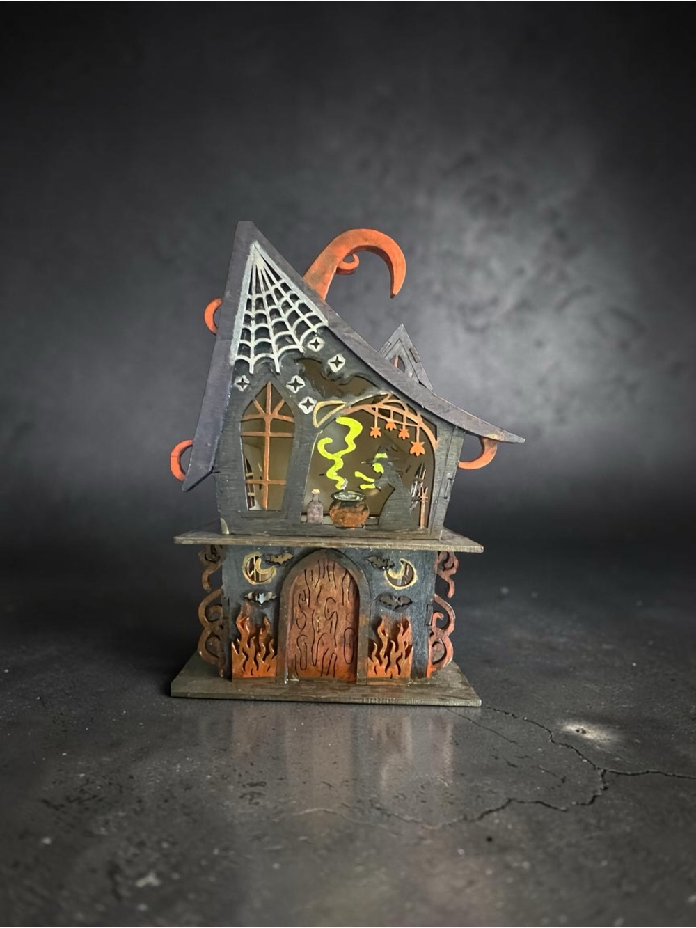Halloween Witch House Decor - LED Black & Orange